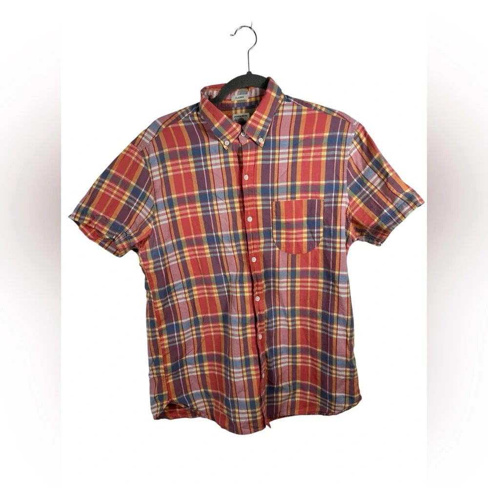J.Crew Plaid Button Down Shirt Men’s Large Short Sleeve Classic Fit‎ Cotton